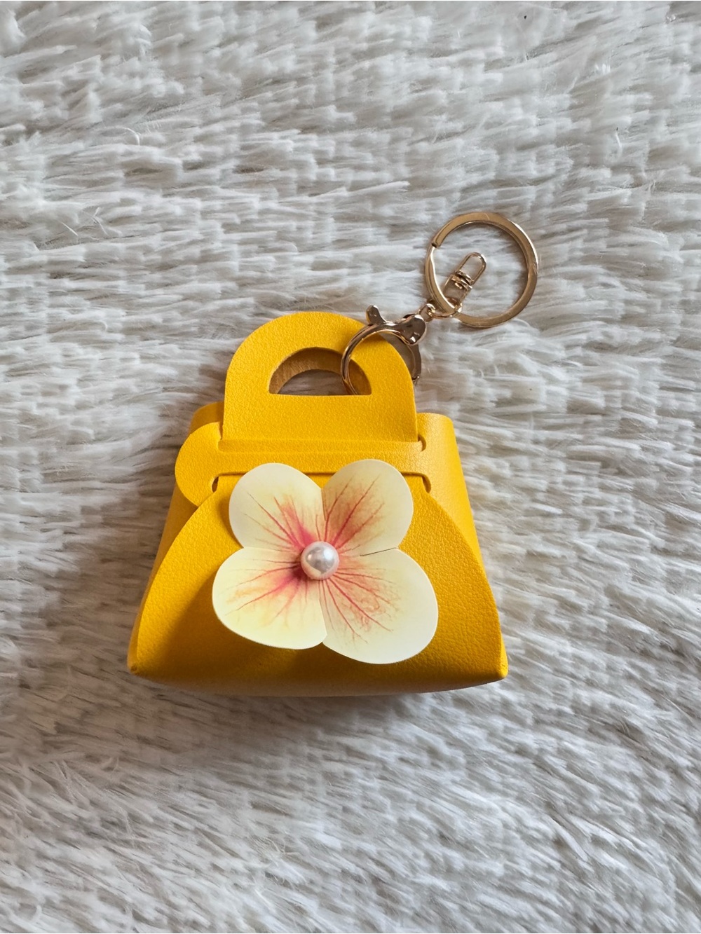 Yellow Mini Purse Keychain bag charm with Floral Accent